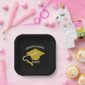 Schwarze Goldene Abschlussfeier Papier-Teller Pappteller (Party)