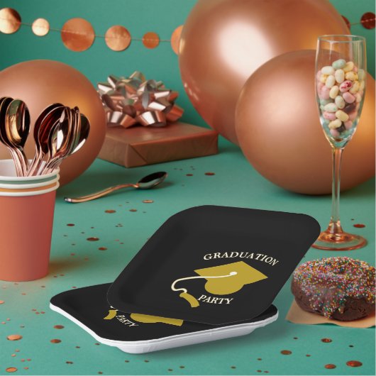 Schwarze Goldene Abschlussfeier Papier-Teller Pappteller (Multi)