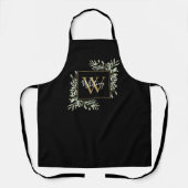 Schwarze goldene Aquarellfarben Blätter Monogramm  Schürze (Vorderseite)