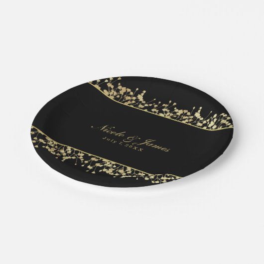 Schwarze & goldene Babys atemberaubende Blumenhoch Pappteller (Schrägansicht)