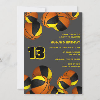 Schwarze goldene Basketball Kinder zum Geburtstag Einladung