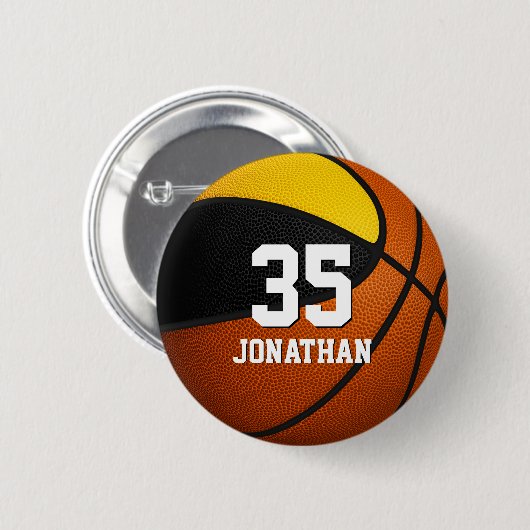 Schwarze goldene Basketballmannschaft Farben mit N Button (Vorne & Hinten)