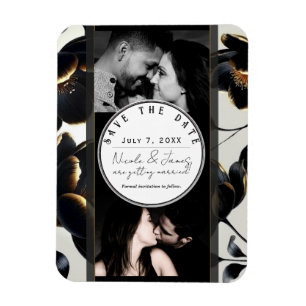 Schwarze & goldene Blumen-Hochzeit Save the Date i Magnet