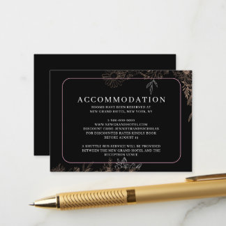 Schwarze goldene botanische Blumenhochzeitsunterku Begleitkarte