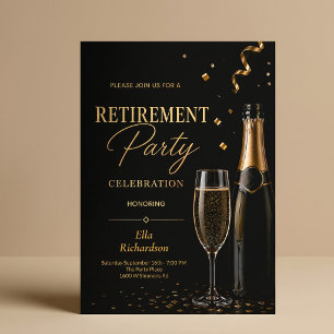 Schwarze & Goldene Champagner Elegante Ruhestandsf Einladung