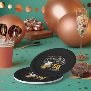 Schwarze & goldene Cheers And Beers Geburtstagsfei Pappteller