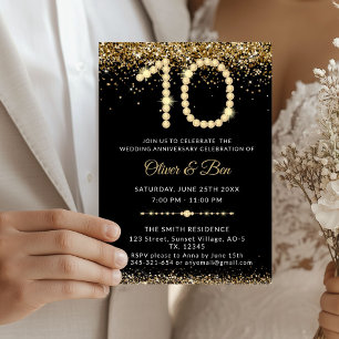 Schwarze & Goldene Diamanten zum 10. Jubiläum Einladung