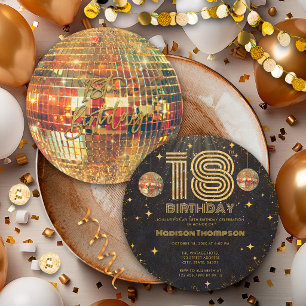 Schwarze Goldene Disco-Kugel Geburtstagsfeier 18.  Einladung