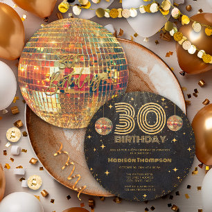 Schwarze Goldene Disco-Kugel Geburtstagsfeier 30. Einladung