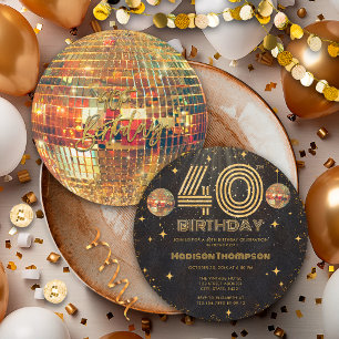 Schwarze Goldene Disco-Kugel zum 40. Geburtstag Einladung