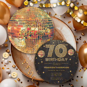 Schwarze Goldene Disco-Kugel zum 70. Geburtstag  Einladung