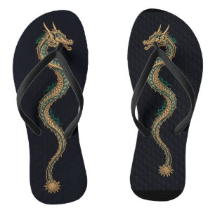 Schwarze & goldene Drachen-Herren-Slidesandalen    Badesandalen