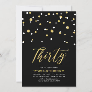 Schwarze & goldene einfache dreißig 30. Geburtstag Einladung