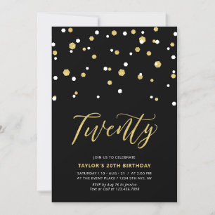 Schwarze & goldene einfache Twenty 20. Geburtstags Einladung
