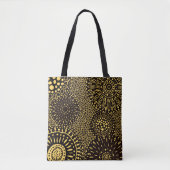Schwarze Goldene Ethnische Blumige Tasche (Vorderseite)