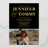 Schwarze goldene, fette Namen Chic 2 Fotos Hochzei Folieneinladung (Vorderseite)