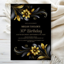Schwarze Goldene Florale 30. Geburtstagsfeier