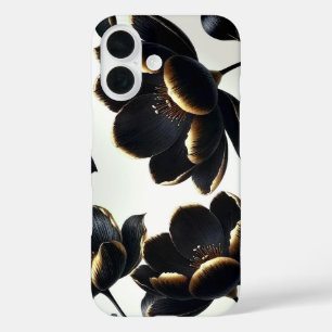Schwarze & goldene florale Beige Elegante dunkle S iPhone 16 Hülle