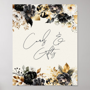Schwarze Goldene Florale Geburtstagskarten Geschen Poster