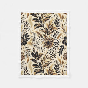 Schwarze Goldene Florale Leoparden Muster Fleece D
