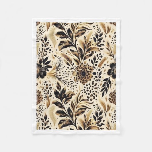 Schwarze Goldene Florale Leoparden Muster Fleece D (Vorderseite)