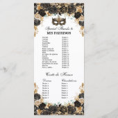 Schwarze Goldene Florale Maskerade-Maske Quinceañe Programm (Rückseite)