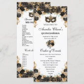 Schwarze Goldene Florale Maskerade-Maske Quinceañe Programm (Vorne/Hinten)