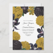 Schwarze & Goldene Foto-/QR-Code-Blumenhochzeit Einladung (Vorderseite)