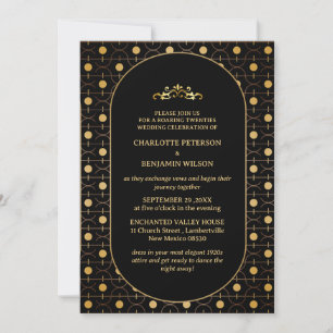 Schwarze & Goldene Gatsby Art Deco Hochzeit 1920er Einladung