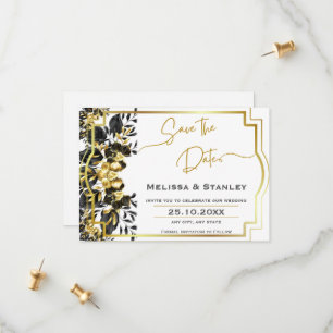 Schwarze goldene, geometrische Monogramm-RückenWed Save The Date