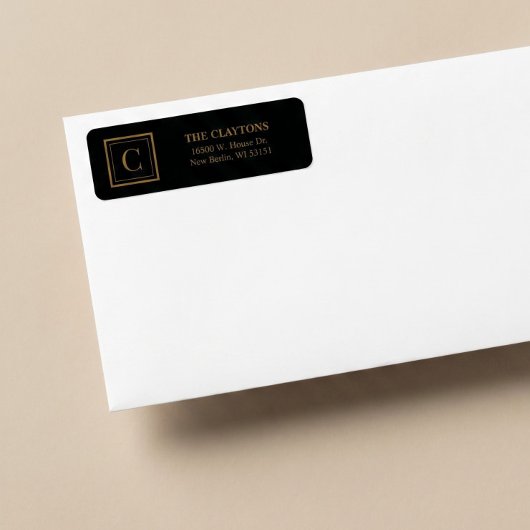 Schwarze & goldene gerahmte Monogramm-Rücksendeadr