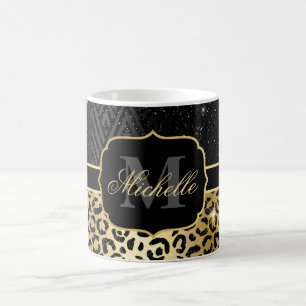 Schwarze & goldene Glitter-Glam-Leopardenflecken & Kaffeetasse