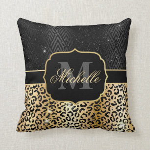 Schwarze & goldene Glitter-Glam-Leopardenflecken & Kissen