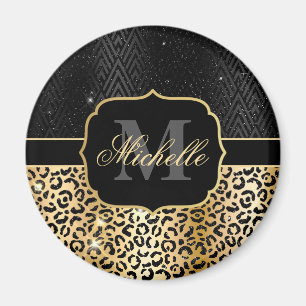 Schwarze & goldene Glitter-Glam-Leopardenflecken & Magnet