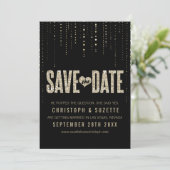 Schwarze & goldene Glitter-Optik Save The Dates Date (Stehend Vorderseite)