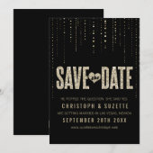 Schwarze & goldene Glitter-Optik Save The Dates Date (Vorne/Hinten)