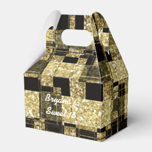 Schwarze & Goldene Glitter Quadrate Chic Party Fav Geschenkschachtel
