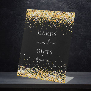 Schwarze goldene Glitzer Funkenkarten Sockelschild
