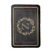 Schwarze goldene Grenz-Design Monogram Letter Bath Badematte (Vorderseite Vertikal)