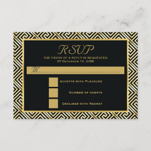 Schwarze, goldene griechische Schlüssel-Hochzeits- RSVP Karte