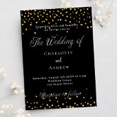 Schwarze goldene Herzen Hochzeit elegante Skripte Einladung