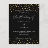 Schwarze goldene Herzen Hochzeit elegante Skripte Einladungspostkarte (Vorderseite)