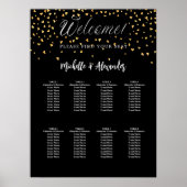 Schwarze goldene Herzen Moderne Hochzeit 9 Sitzpla Poster (Vorne)