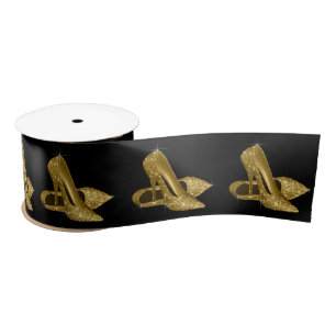 Schwarze goldene High Heel Schuhe Damen Geburtstag Satinband