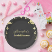 Schwarze Goldene Himmlische Halbmond-Brautparty Pappteller (Party)
