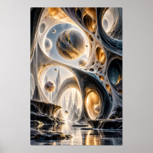 Schwarze goldene himmlische Kugeln Surrealer Wandk Poster