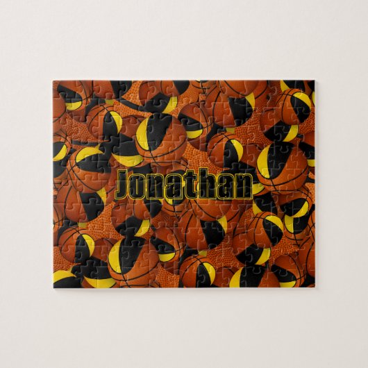 Schwarze goldene Jungs Basketball Puzzle (Horizontal)