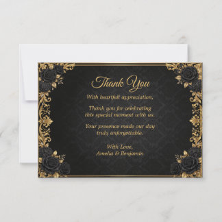 Schwarze Goldene Königskrone Elegante Hochzeit Dankeskarte