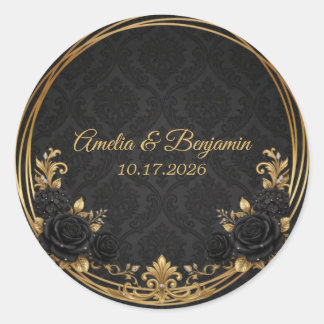 Schwarze Goldene Königskrone Elegante Hochzeit Runder Aufkleber
