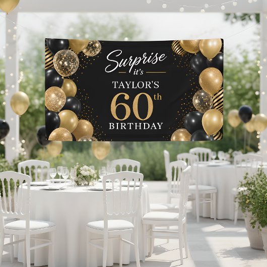 Schwarze Goldene Luftballons 60. Geburtstag Banner